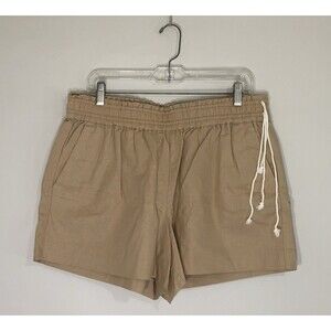 J Crew Linen Cotton Blend Elastic Waist Drawstring Shorts Tan Khaki Size Large